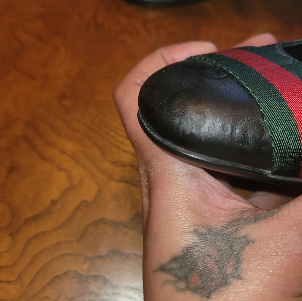 Gucci GG Logo Web Green Red Genuine leather Black Flat Loafers Shoes